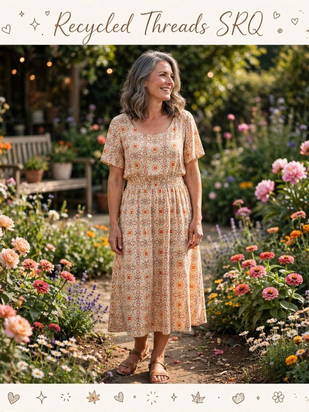 Croft And Barrow Cream And Orange Midi Floral Dress Tunic Style Size 2XL